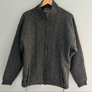Carraigdonn Ireland Charcoal Grey 100% Wool Full Zip Cardigan/Lightweight Jacket